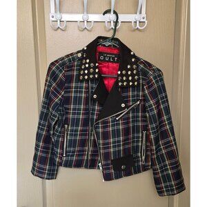 Lip Service Cult studded cropped plaid moto jacket